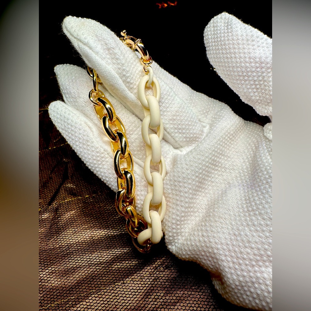 Chico's Gold and Cream Link Bracelet
